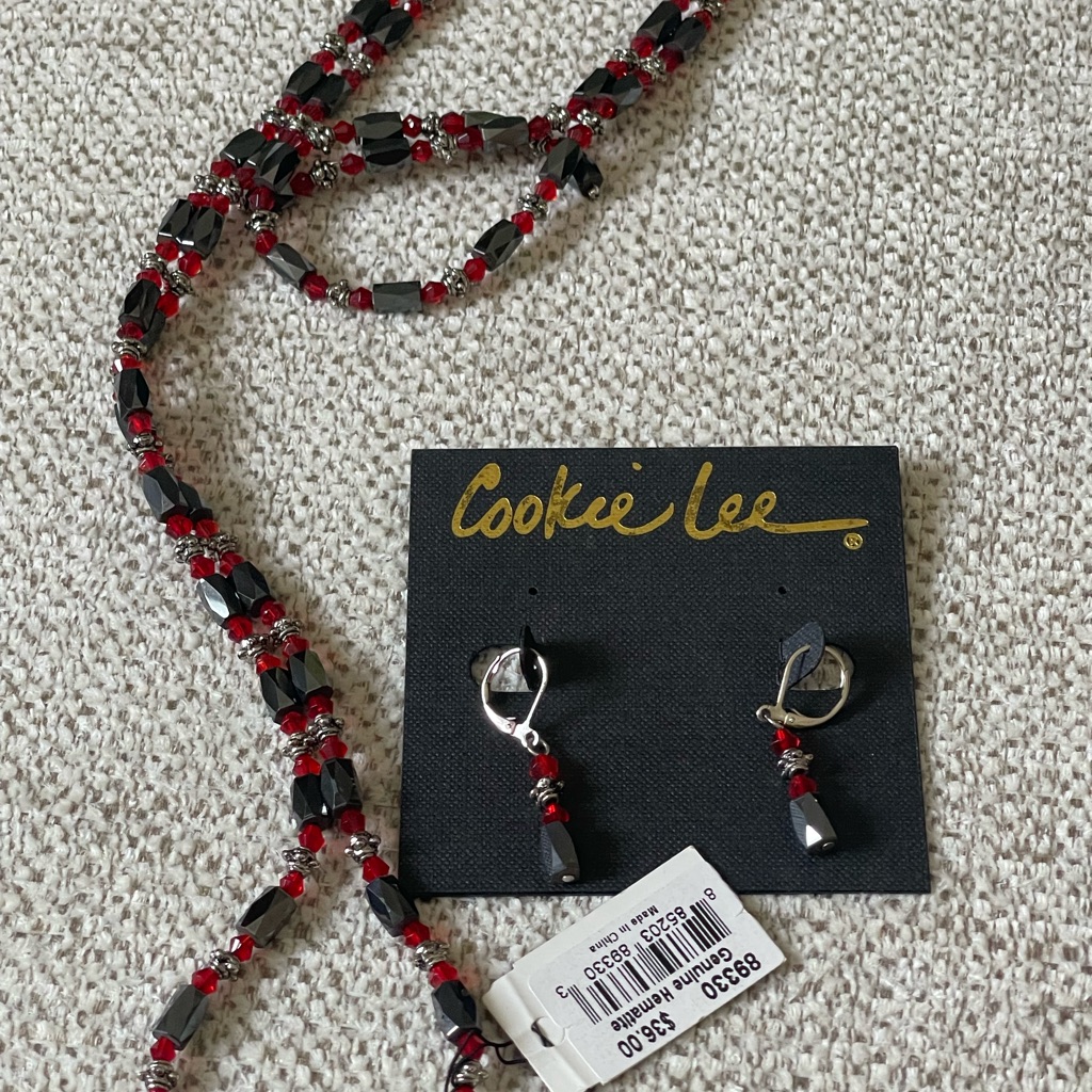 Cookie Lee Black And Red Beaded Hematite Jewelry Set 45$